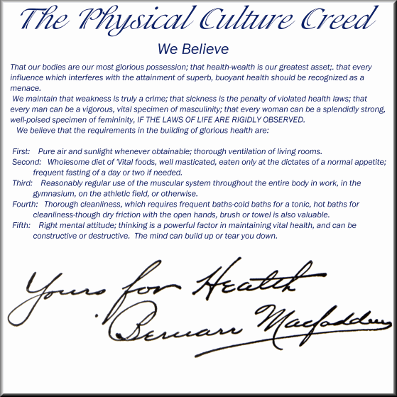 Macfadden's
                  Physical Culture Creed